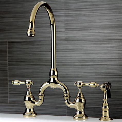 Polished Brass Tudor Bridge Faucet with Side Sprayer